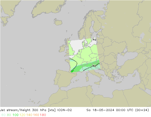 Jet stream/Height 300 hPa ICON-D2 Sa 18.05.2024 00 UTC