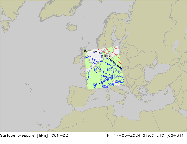 Luchtdruk (Grond) ICON-D2 vr 17.05.2024 01 UTC