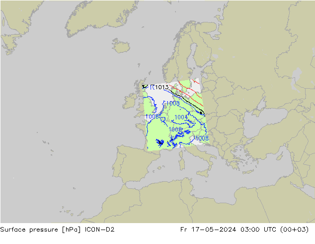 приземное давление ICON-D2 пт 17.05.2024 03 UTC