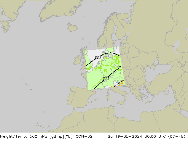 Yükseklik/Sıc. 500 hPa ICON-D2 Paz 19.05.2024 00 UTC