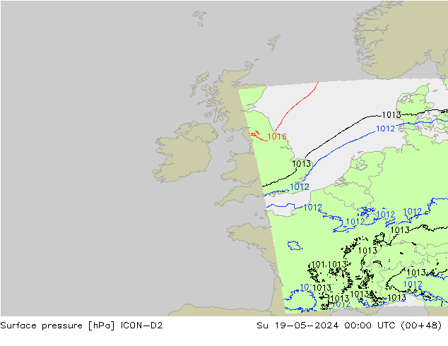 Luchtdruk (Grond) ICON-D2 zo 19.05.2024 00 UTC