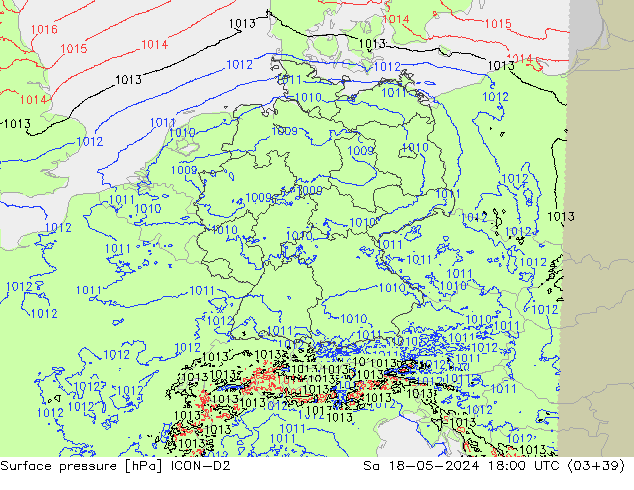 pressão do solo ICON-D2 Sáb 18.05.2024 18 UTC