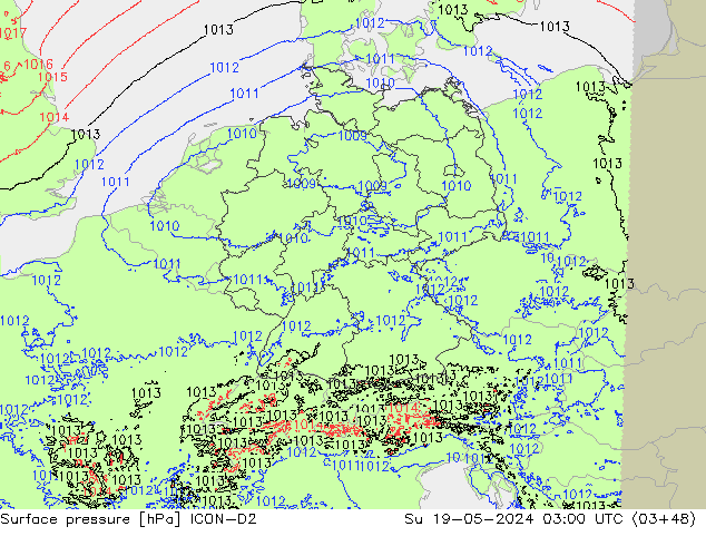 ciśnienie ICON-D2 nie. 19.05.2024 03 UTC