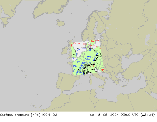 Luchtdruk (Grond) ICON-D2 za 18.05.2024 03 UTC