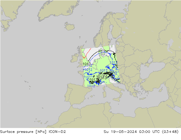 pressão do solo ICON-D2 Dom 19.05.2024 03 UTC