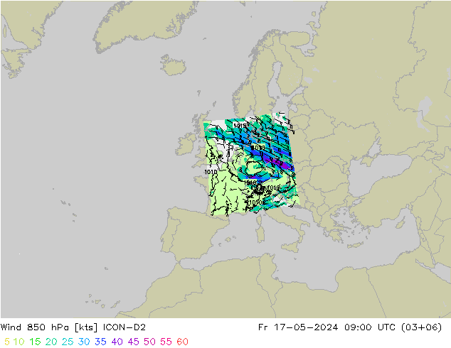 Wind 850 hPa ICON-D2 Fr 17.05.2024 09 UTC