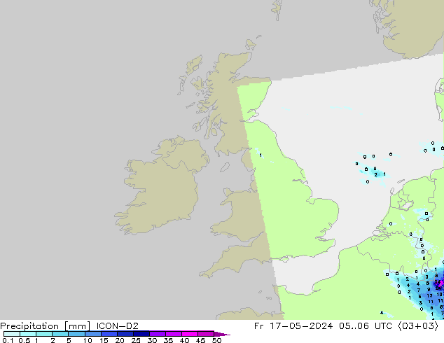 Precipitación ICON-D2 vie 17.05.2024 06 UTC