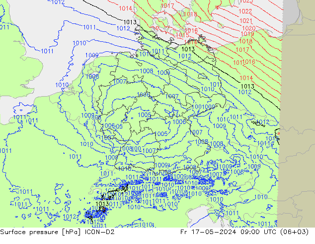 pression de l'air ICON-D2 ven 17.05.2024 09 UTC