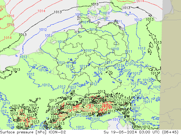 Bodendruck ICON-D2 So 19.05.2024 03 UTC