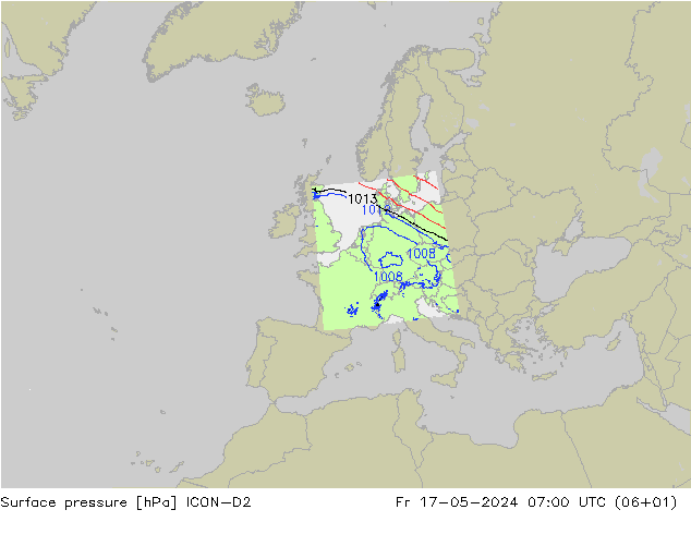 Bodendruck ICON-D2 Fr 17.05.2024 07 UTC