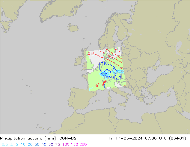 Precipitation accum. ICON-D2 星期五 17.05.2024 07 UTC
