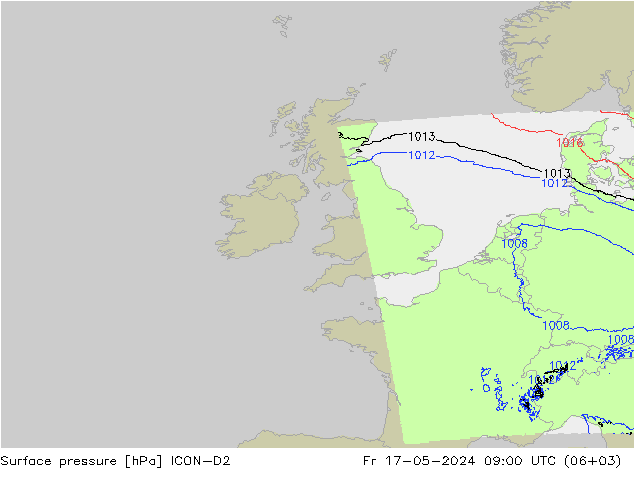 pressão do solo ICON-D2 Sex 17.05.2024 09 UTC