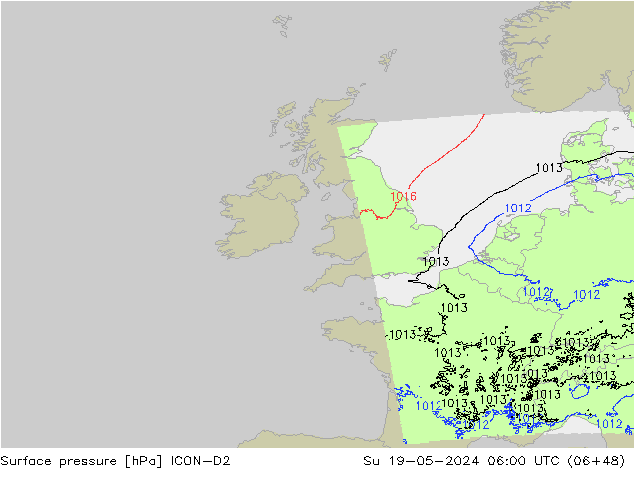 Surface pressure ICON-D2 Su 19.05.2024 06 UTC