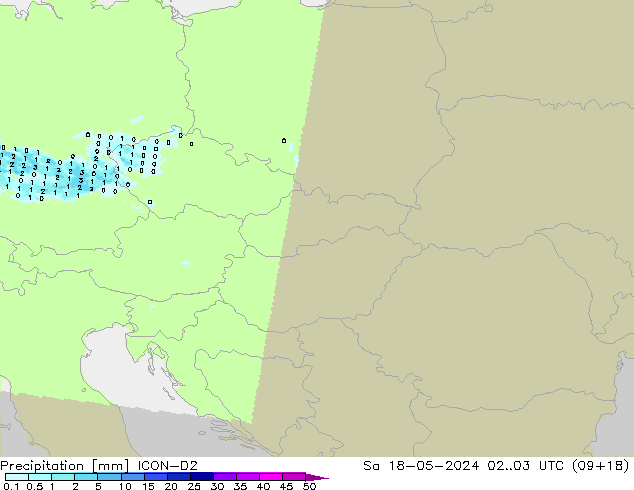 Precipitation ICON-D2 Sa 18.05.2024 03 UTC
