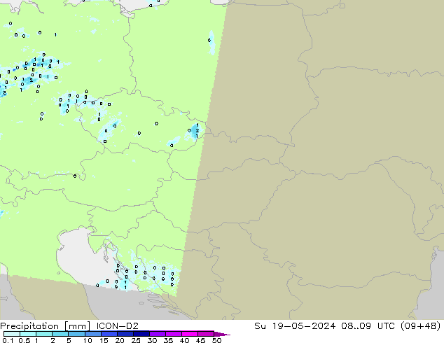 Precipitation ICON-D2 Su 19.05.2024 09 UTC