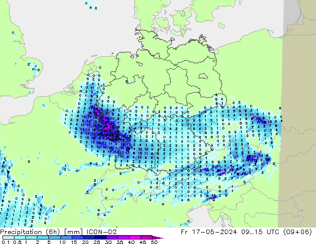 Precipitation (6h) ICON-D2 Fr 17.05.2024 15 UTC