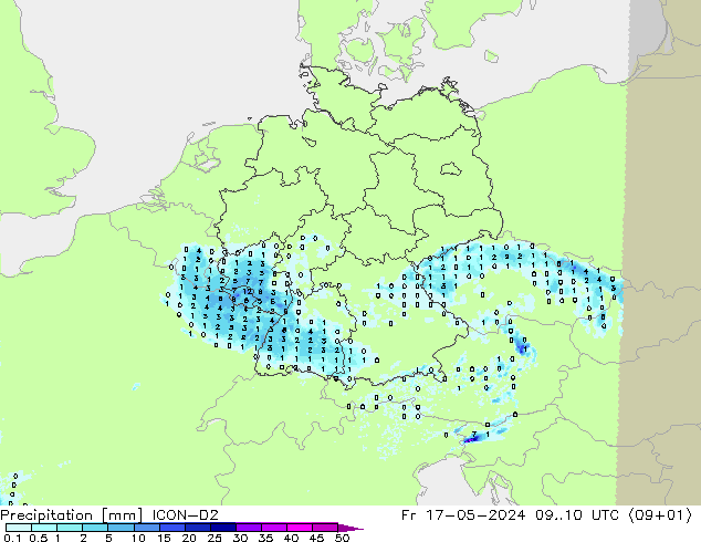 Niederschlag ICON-D2 Fr 17.05.2024 10 UTC