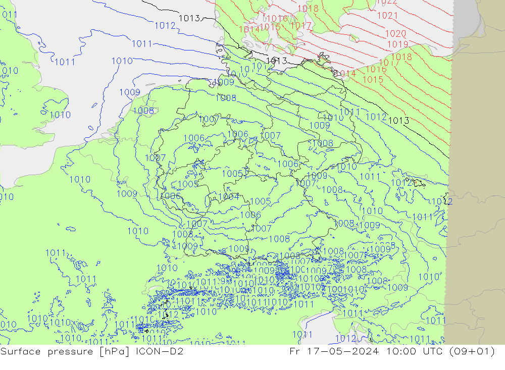 pression de l'air ICON-D2 ven 17.05.2024 10 UTC