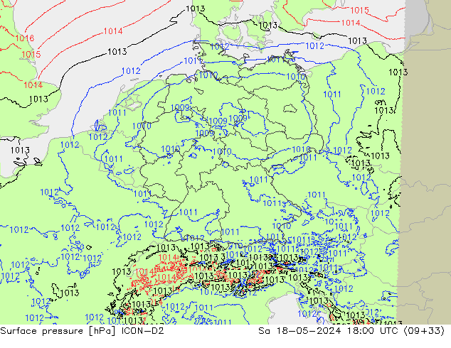 Yer basıncı ICON-D2 Cts 18.05.2024 18 UTC