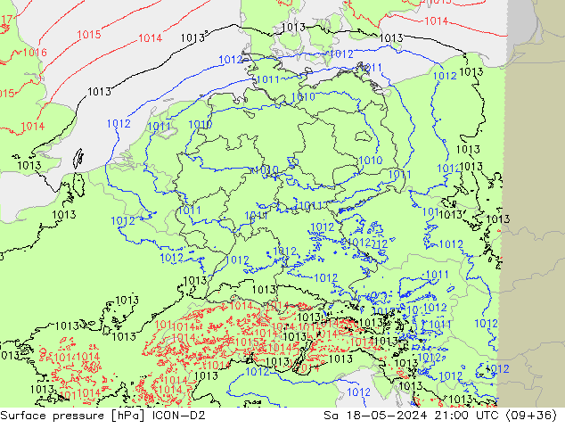 Surface pressure ICON-D2 Sa 18.05.2024 21 UTC