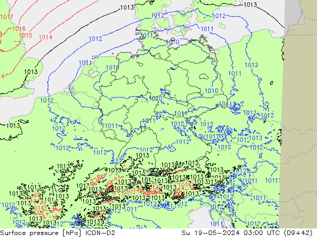 ciśnienie ICON-D2 nie. 19.05.2024 03 UTC