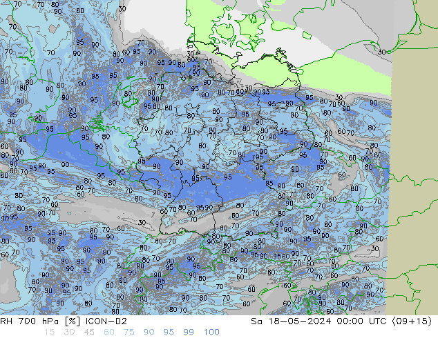 Humidité rel. 700 hPa ICON-D2 sam 18.05.2024 00 UTC