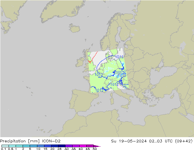 Yağış ICON-D2 Paz 19.05.2024 03 UTC