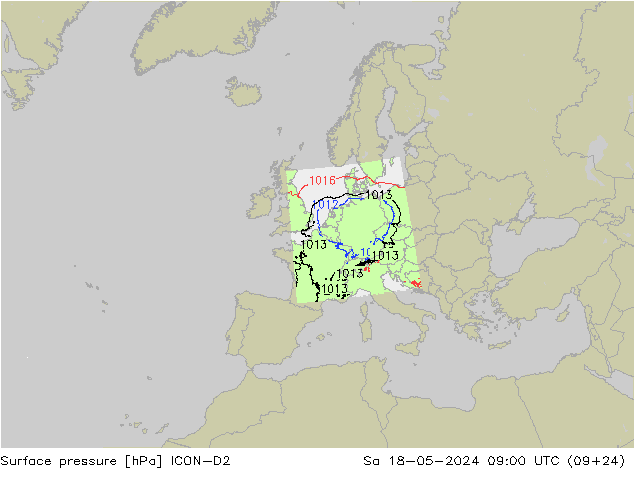 приземное давление ICON-D2 сб 18.05.2024 09 UTC