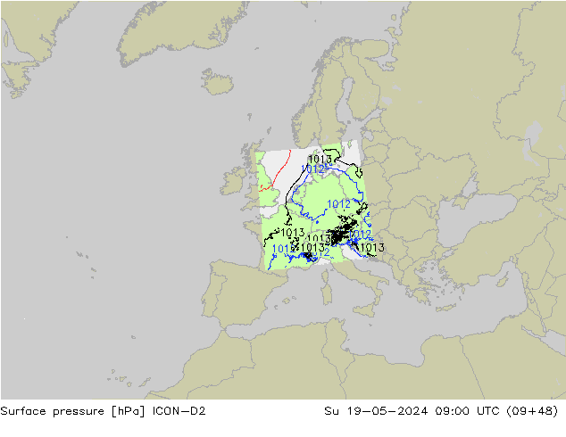 приземное давление ICON-D2 Вс 19.05.2024 09 UTC
