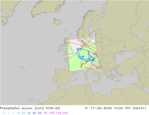 Precipitación acum. ICON-D2 vie 17.05.2024 10 UTC