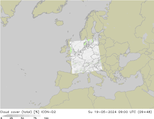 Wolken (gesamt) ICON-D2 So 19.05.2024 09 UTC