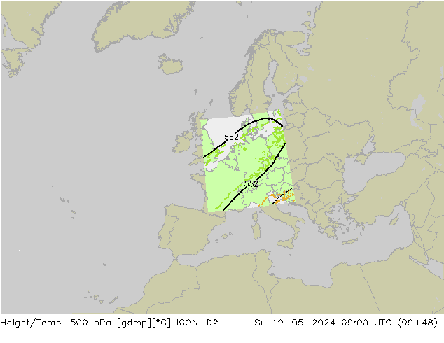 Géop./Temp. 500 hPa ICON-D2 dim 19.05.2024 09 UTC