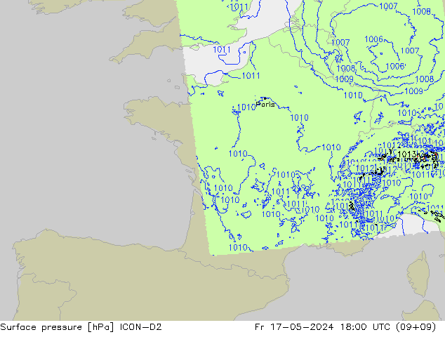 Surface pressure ICON-D2 Fr 17.05.2024 18 UTC