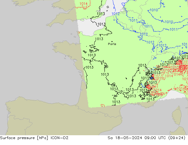 Bodendruck ICON-D2 Sa 18.05.2024 09 UTC