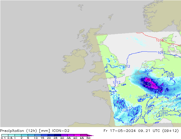 Precipitation (12h) ICON-D2 Fr 17.05.2024 21 UTC
