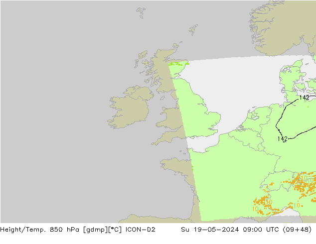 Yükseklik/Sıc. 850 hPa ICON-D2 Paz 19.05.2024 09 UTC