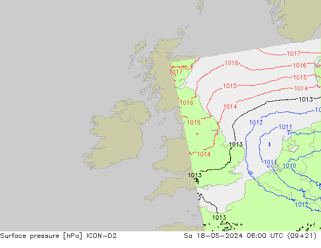 pressão do solo ICON-D2 Sáb 18.05.2024 06 UTC