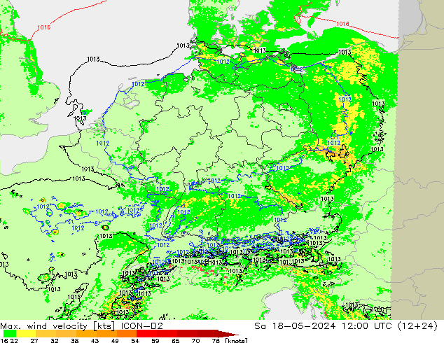 Max. wind snelheid ICON-D2 za 18.05.2024 12 UTC