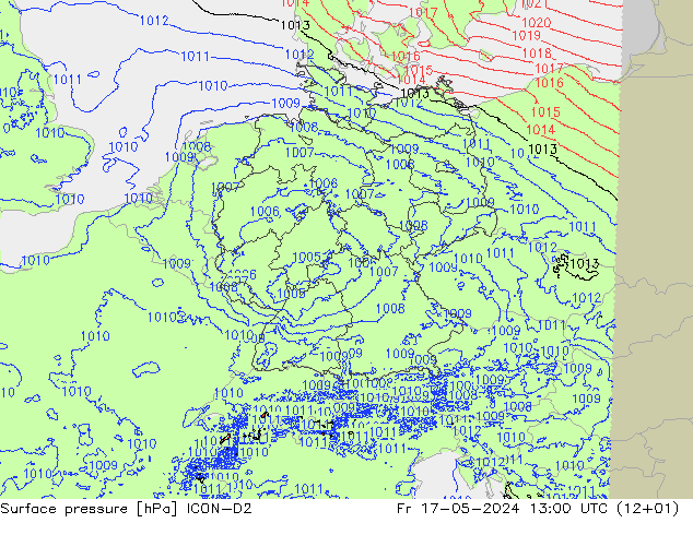 Atmosférický tlak ICON-D2 Pá 17.05.2024 13 UTC