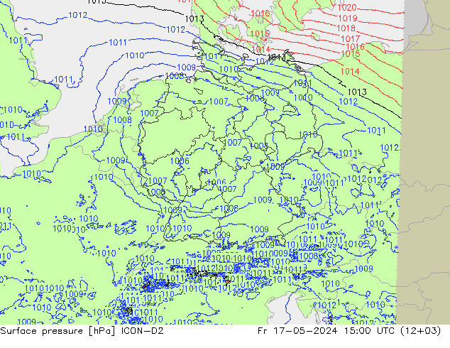 Luchtdruk (Grond) ICON-D2 vr 17.05.2024 15 UTC