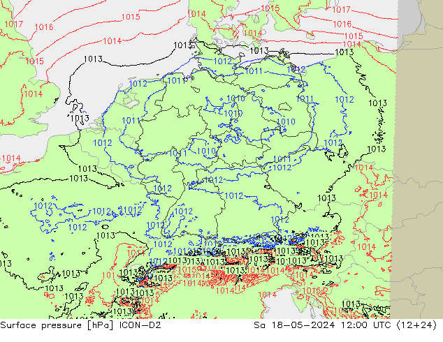 Luchtdruk (Grond) ICON-D2 za 18.05.2024 12 UTC