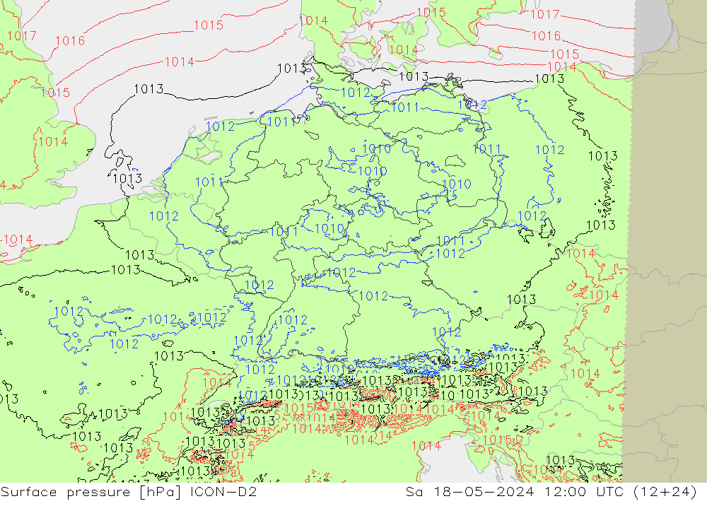 Luchtdruk (Grond) ICON-D2 za 18.05.2024 12 UTC