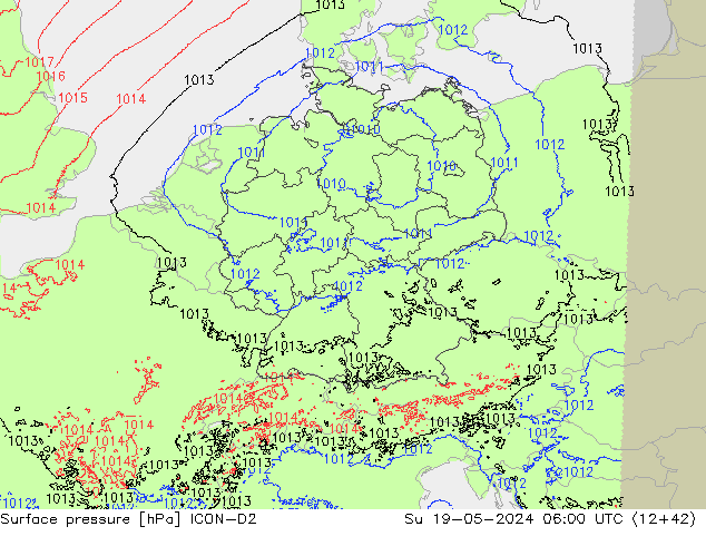 Atmosférický tlak ICON-D2 Ne 19.05.2024 06 UTC
