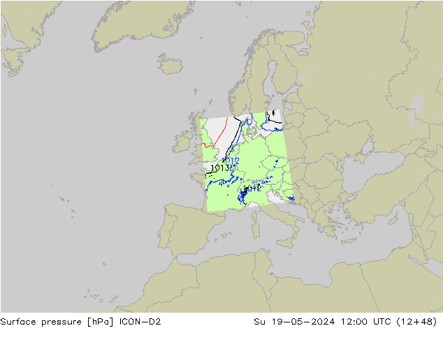 Atmosférický tlak ICON-D2 Ne 19.05.2024 12 UTC