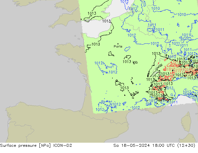 Luchtdruk (Grond) ICON-D2 za 18.05.2024 18 UTC