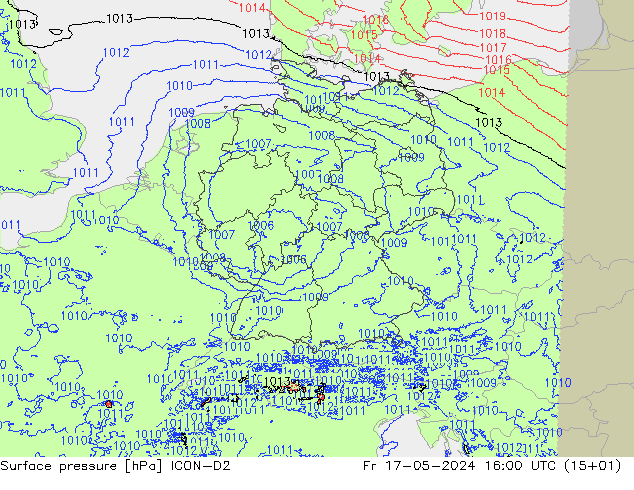 地面气压 ICON-D2 星期五 17.05.2024 16 UTC