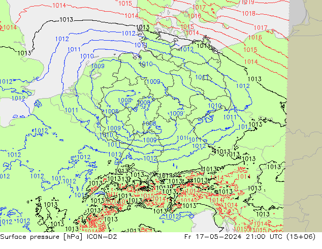 地面气压 ICON-D2 星期五 17.05.2024 21 UTC