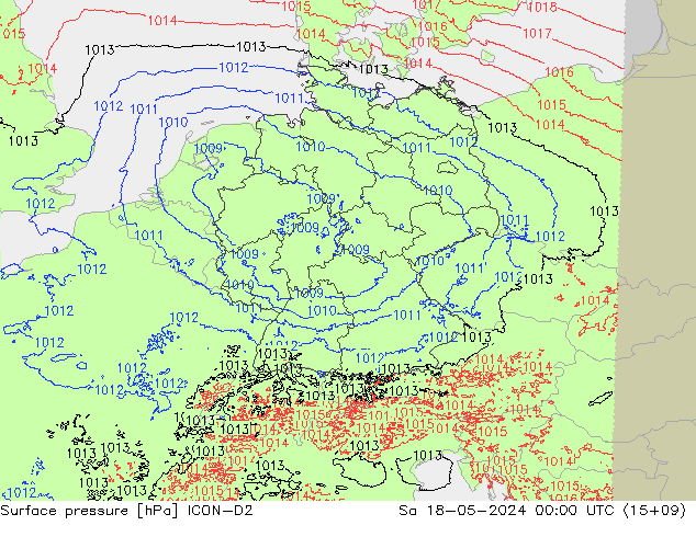 Pressione al suolo ICON-D2 sab 18.05.2024 00 UTC