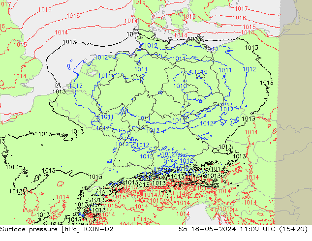 Atmosférický tlak ICON-D2 So 18.05.2024 11 UTC