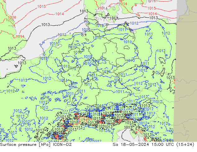 地面气压 ICON-D2 星期六 18.05.2024 15 UTC
